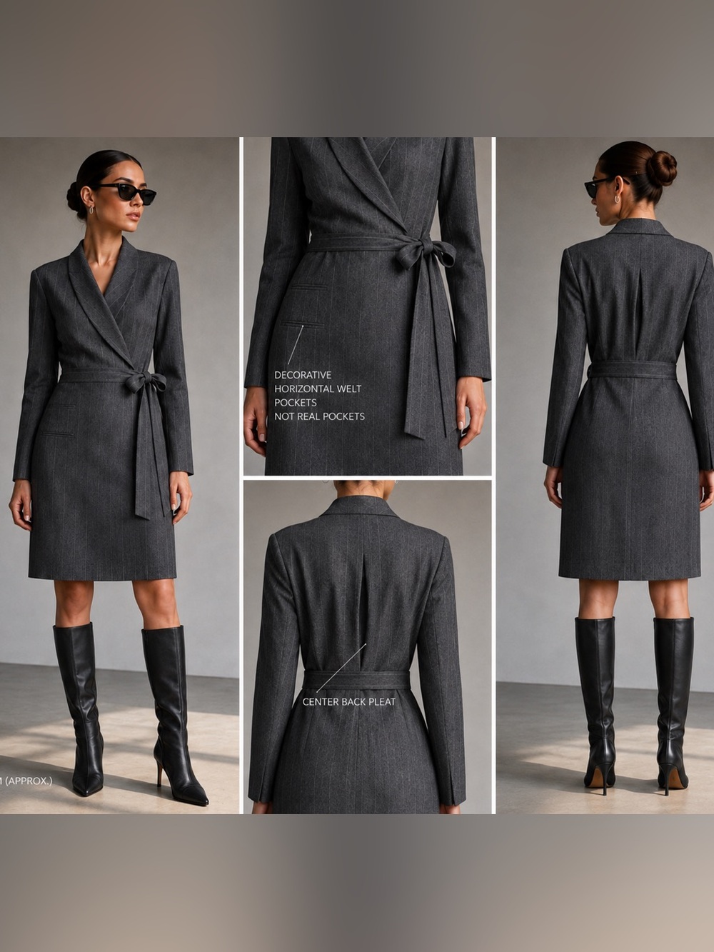 Vintage Y2K Tahari Wrap Dress Charcoal Gray Striped Fully Lined Office Siren 10